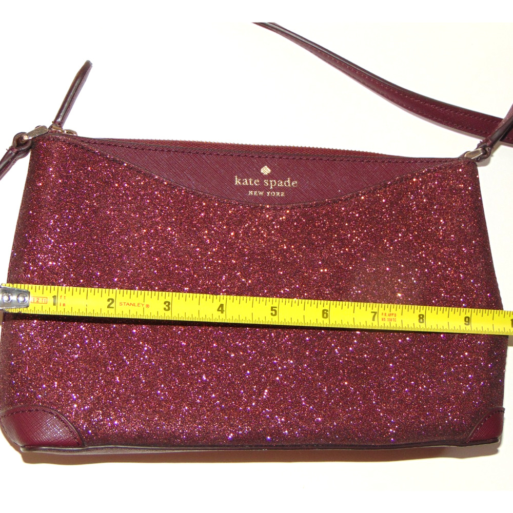 Kate Spade New York Tinsel Glitter Crossbody Bag Burgundy Wine Zip Gold Hardware - Picture 7 of 15